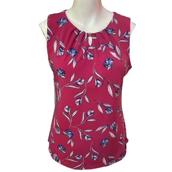 Ivanka Trump Pink Navy Floral Sleeveless Blouse Size M - Picture 1 of 10
